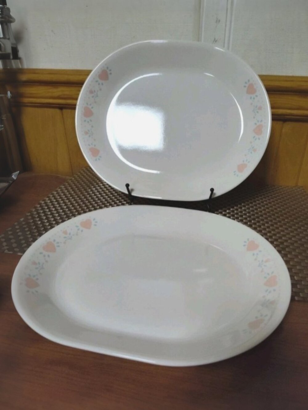 Lot of 2 Corelle Forever Yours Oval Serving Platter Pink Heart 10 - 1/4"